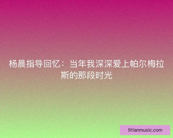 杨晨指导回忆：当年我深深爱上帕尔梅拉斯的那段时光